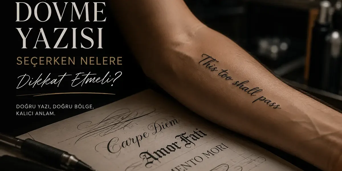 Dövme yazısı seçimi için font, anlam ve yerleşim detaylarını gösteren Kadıköy Body Art blog kapak görseli