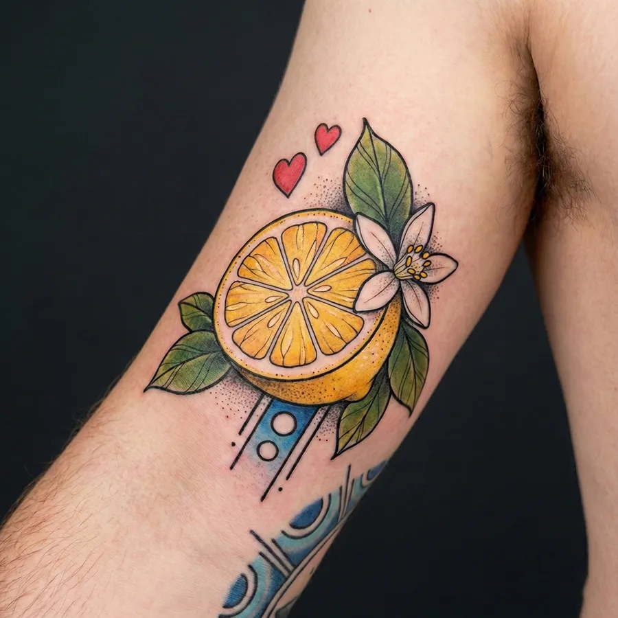 Kadıköy Body Art renkli limon dövmesi, neo traditional tattoo tasarımı