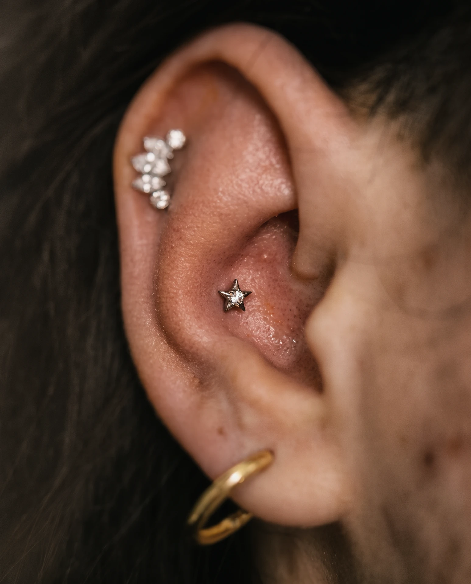 Conch piercing takı uygulaması