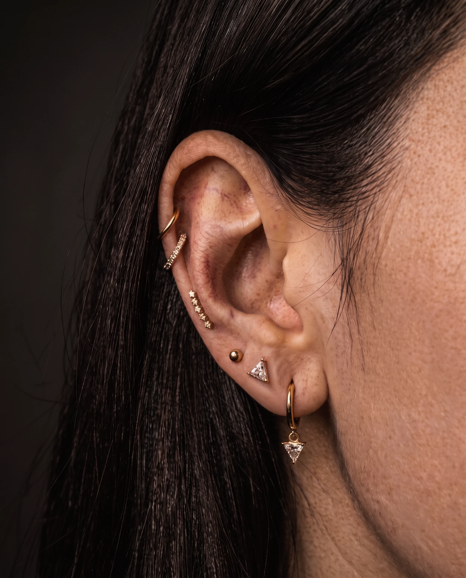 Kristal taşlı ear styling kombinasyonu