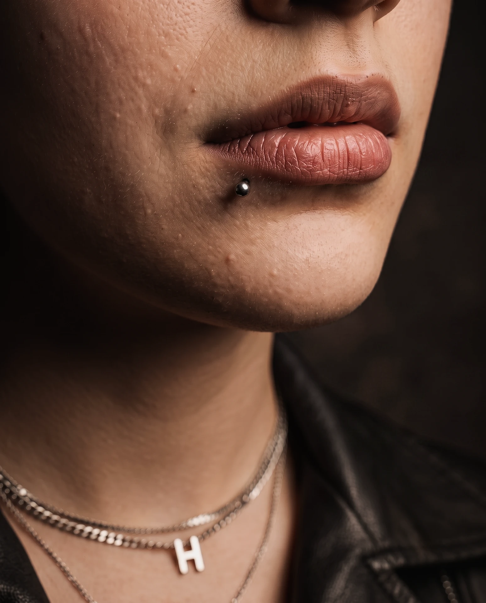 Side labret dudak piercing uygulaması