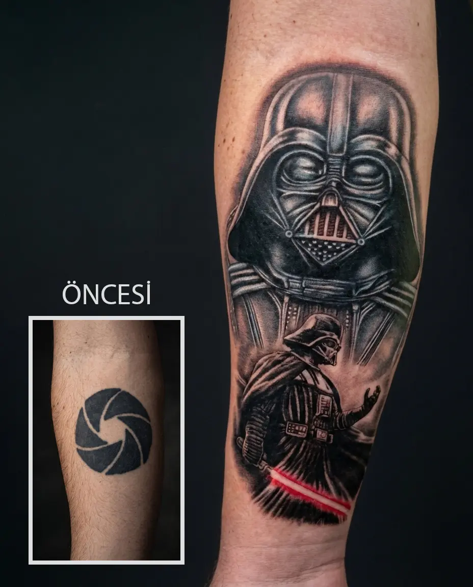 Darth Vader figürüyle yapılmış cover-up dövme